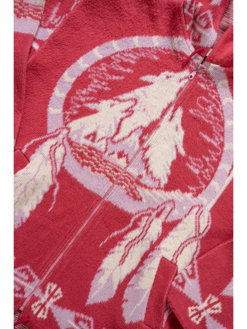 Fleece Knit Hoodie Vintage Wolves Blanket Oversize Jacket - Picture 5 of 13